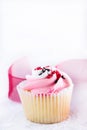 Single Valentines Day Cupcake With Red Ribbon Royalty Free Stock Photo