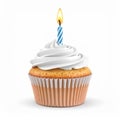 Single Vanilla Cupcake with Blue Candle Royalty Free Stock Photo