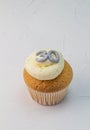 Single vanilla sponge cup cake with silver glitter number 30 on