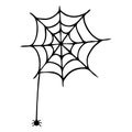 Single vector illustration of a spider web and a spider. Hand-drawn spider web, Halloween icon Royalty Free Stock Photo