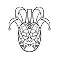 Single vector Venetian carnival mask. The mask of harlequin. Mardi Gras festival, masquerade. doodle, contour Isolated