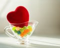 Single velvet heart with fruit jelly in glass