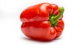 Single Vibrant Red Bell Pepper with Green Stem on White Background red pepper vegetable Royalty Free Stock Photo
