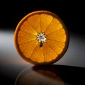 Single Slice of Vibrant Orange Citrus Fruit on Smooth Black Surface, High Contrast Royalty Free Stock Photo