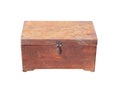 Single vintage closed wood chest with rusty lock in  square shape isolated on white background and clipping path Royalty Free Stock Photo