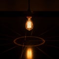 A single vintage-style incandescent bulb hangs from the ceiling, Royalty Free Stock Photo