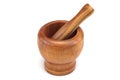 Single Vintage Wooden Mortar And Pestle , Top View, Clos