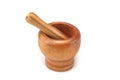 Single Vintage Wooden Mortar And Pestle , Top View, Clos