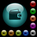Single wallet icons in color illuminated glass buttons