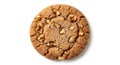 A single walnut cookie with a textured surface and visible nut pieces on a white background Royalty Free Stock Photo