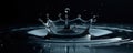 A single water drop impacting black, creating a crown splash , pure, dark Royalty Free Stock Photo