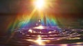 A single water drop refracts light, creating a mesmerizing lens flare or rainbow effect, Ai Generated Royalty Free Stock Photo