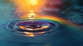 A single water drop refracts light, creating a mesmerizing lens flare or rainbow effect, Ai Generated Royalty Free Stock Photo