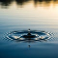 A single water droplet creates concentric ripples on a calm water surface Royalty Free Stock Photo