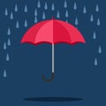 Single weather icon. opened umbrella with heavy fall rain in the dark sky