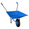 Single-wheeled wheelbarrow with blue body and handles, vector illustration
