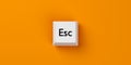 Single, white computer keyboard escape key over orange background, stop, quit or exit business concept, flat lay top view from