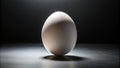 A single white egg rests on a dark surface, illuminated by a dramatic spotlight, creating a striking contrast and emphasizing its Royalty Free Stock Photo