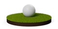 Single white golf ball on green grass patch with soil over white background, golf sports or activity concept Royalty Free Stock Photo