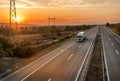 Single White lorry truck on a country highway Royalty Free Stock Photo