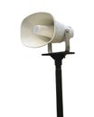 Single white megaphone with black pole isolate