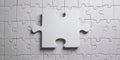 Single white puzzle piece fitting perfectly into an assembled puzzle, highlighting completeness and unity against a Royalty Free Stock Photo
