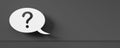 Single white speech bubble with question mark on dark grey room background with copy space, idea, solution or question or Royalty Free Stock Photo