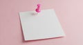 Single White Square Sticky Note Pinned with a Pink Pushpin on a Pink Surface paper Royalty Free Stock Photo