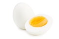 Single whole boiled egg with halved egg isolated on a white background