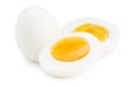 Single whole boiled egg with halved egg isolated on a white background Royalty Free Stock Photo