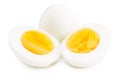 Single whole boiled egg with halved egg isolated on a white background Royalty Free Stock Photo