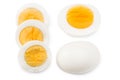 Single whole boiled egg with halved egg isolated on a white background. Top view Royalty Free Stock Photo