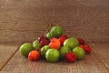 Single whole fresh green Can Erik plum and cherry close up isolated on dark background Royalty Free Stock Photo