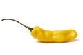 Single whole fresh raw ripe yellow Madame Jeanette pepper close up on white background