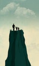 A single widower father is seen with his two children on the top of a mesa feeling lost and alone.