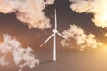 single windmill wind turbine on infinite colorfull background with clouds renewable clean energy concept 3D Illustration
