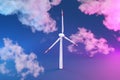 single windmill wind turbine on infinite colorfull background with clouds renewable clean energy concept 3D Illustration