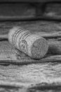 Single wine cork on gray background Royalty Free Stock Photo