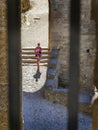 Single woman in Cite Carcassonne Royalty Free Stock Photo