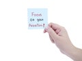 Single woman hold Focus on your priorities on notepad 1