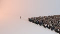 single woman leading group of people 3d illustration