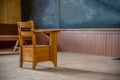 A single wooden desk in an abandoned, one-room schoolhouse on the prairies in Saskatchewan Royalty Free Stock Photo