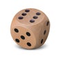 Single wooden Dice on white background