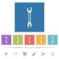 Single wrench flat white icons in square backgrounds