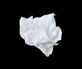 Single wrinkled or crumpled tissue paper or napkin in strange shape after use in toilet or restroom isolated on black background Royalty Free Stock Photo