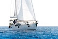 Single yacht sailing in the open sea