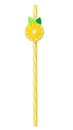 Single yellow drinking cocktail  straw decorated with lemon isolated on white background Royalty Free Stock Photo