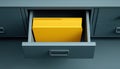 Single Yellow Folder In Open Drawer Of Filing Cabinet Royalty Free Stock Photo