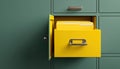 Single Yellow Folder In An Open Drawer Of A Filing Cabinet Displayed Prominently In An Office Royalty Free Stock Photo