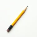 Single yellow pencil with graphite lead, black eraser positioned diagonally on clean white background. Common writing tool sharp, Royalty Free Stock Photo